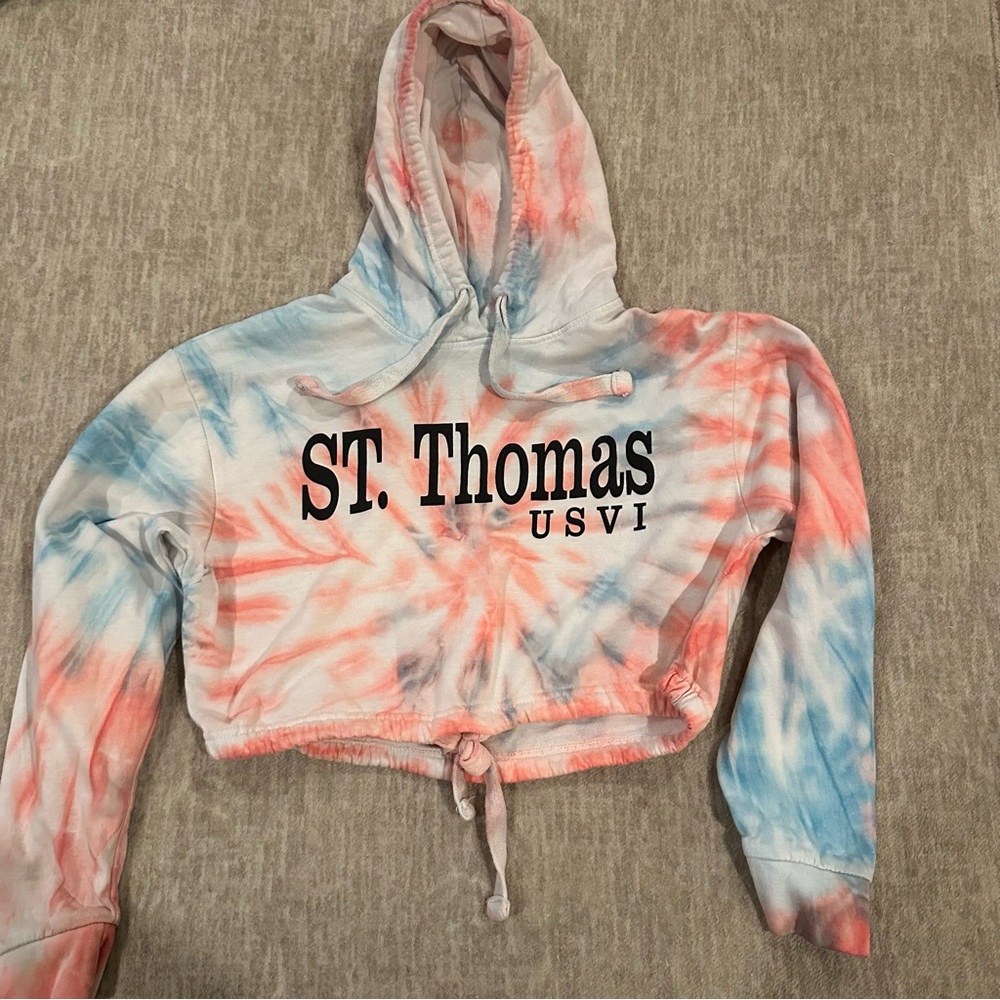 Tie-Dye St. Thomas USVI Hoodie Crop Top - Medium